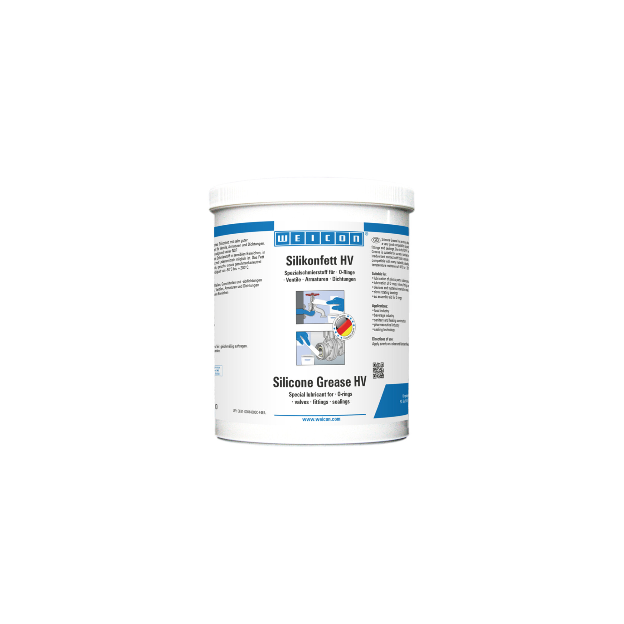 WEICON Silikonfett HV, lebensmittelechtes Schmierfett, 1 kg, transluzent