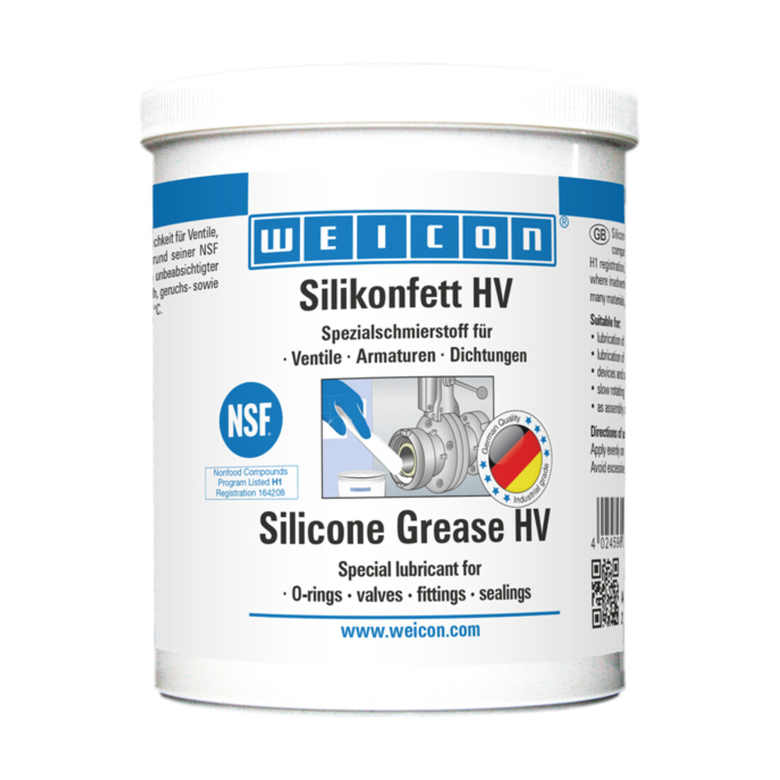WEICON Silikonfett HV, lebensmittelechtes Schmierfett, 450 g, transluzent