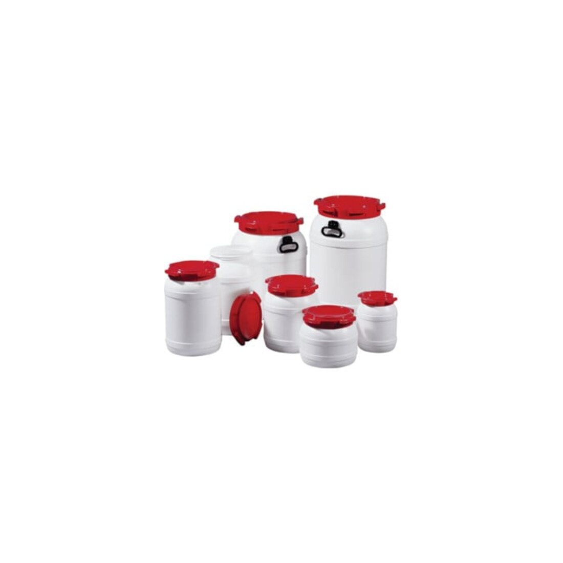 Weithalsfass blanc couvercle rouge 55 l Ø410 × H518 mm ouverture Ø282 mm