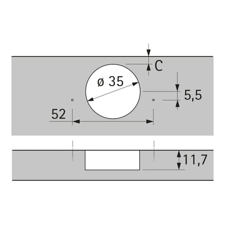 Weitwinkelscharnier Sensys 8657 TH 52 vern.HETTICH