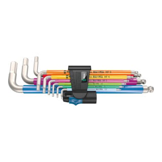 Wera 3950/9 Hex-Plus Multicolour HF Stainless 1 Jeu de clés mâles coudées, syst. métrique, acier inoxydable, avec fonction de retenue, 9 pièces