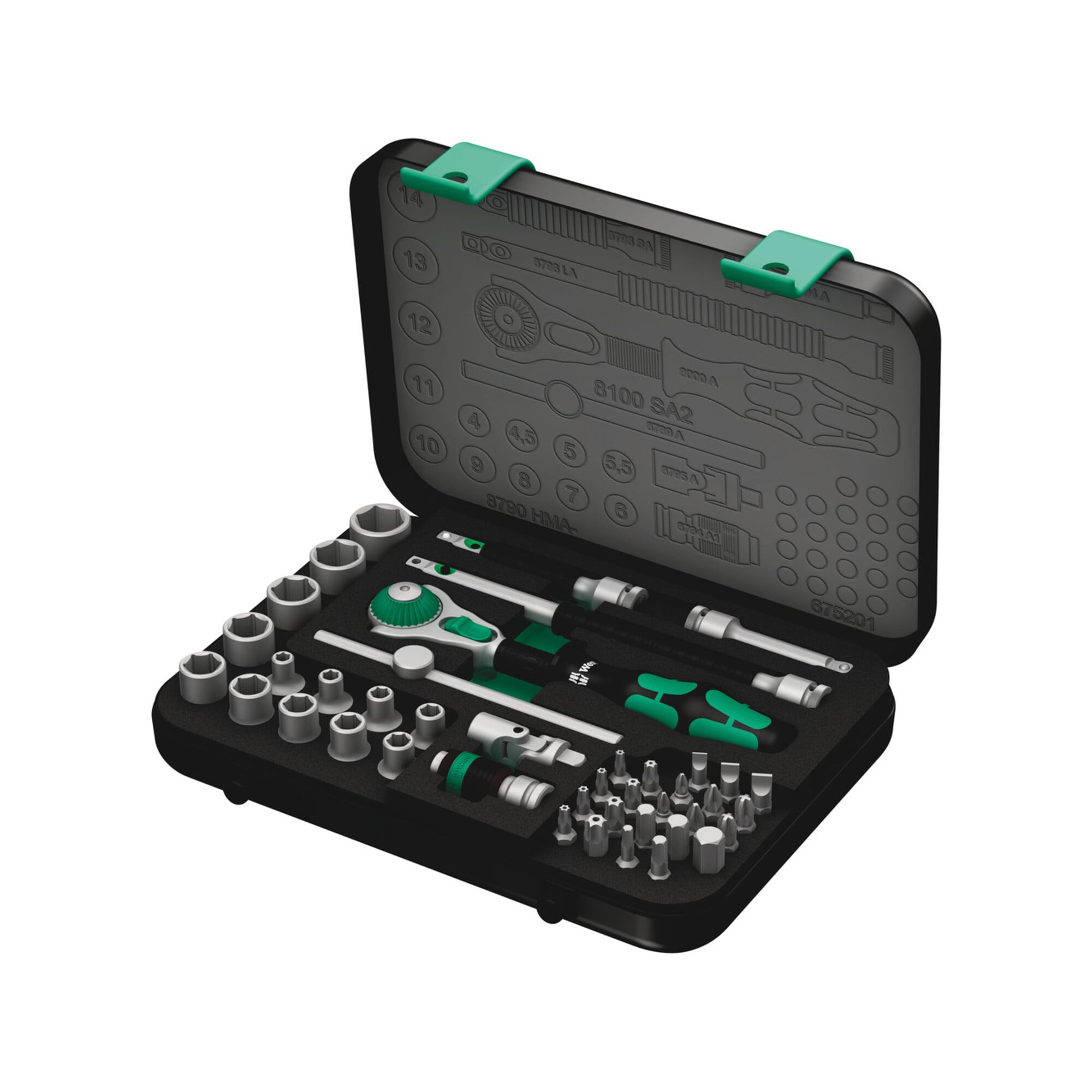 Wera Zyklop Speed-Knarrensatz SA2 (1/4-Antrieb, metrisch, 42-teilig) mit Umschalthebel und Schnelldrehhülse für schnelles Arbeiten, 5003533001