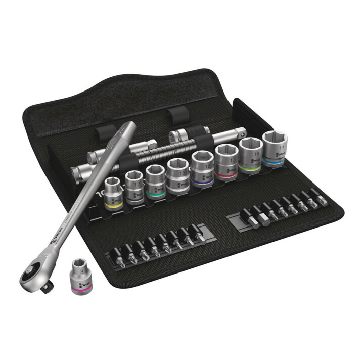 Wera 8100 SB 7 Zyklop Metal-Knarrensatz, Durchsteckvierkant, 3/8"-Antrieb, 29-teilig, metrisch