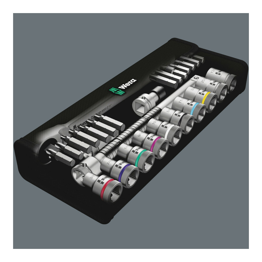 Wera 8100 SC 10 Zyklop Metal-Knarrensatz, Durchsteckvierkant, 1/2"-Antrieb, zöllig, 28-teilig