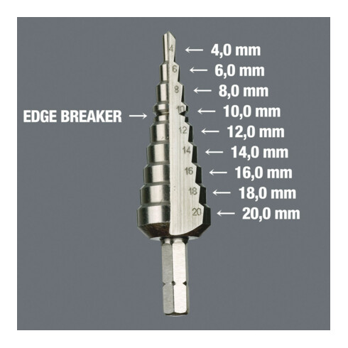 Wera 843 Stufenbohrer-Bit, 4-20 mm, 75 mm