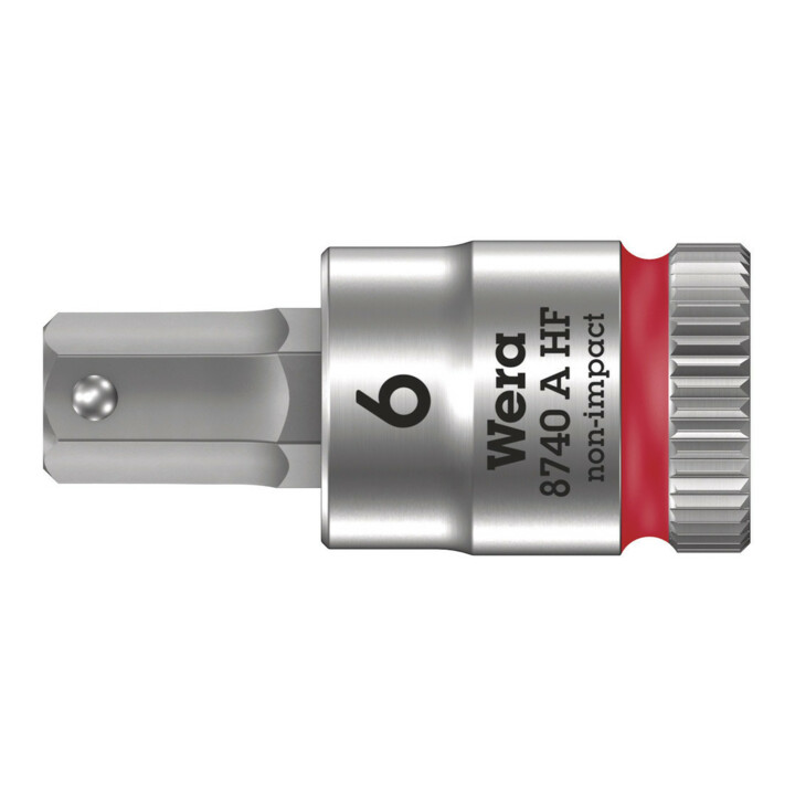 Wera 8740 A HF Zyklop Bitnuss mit 1/4"-Antrieb, mit Haltefunktion für Innensechskantschrauben, 6 x 28 mm