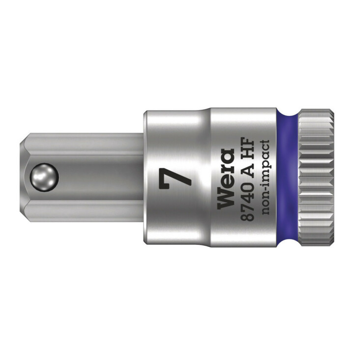 Wera 8740 A HF Zyklop Bitnuss mit 1/4"-Antrieb, mit Haltefunktion für Innensechskantschrauben, 7 x 28 mm