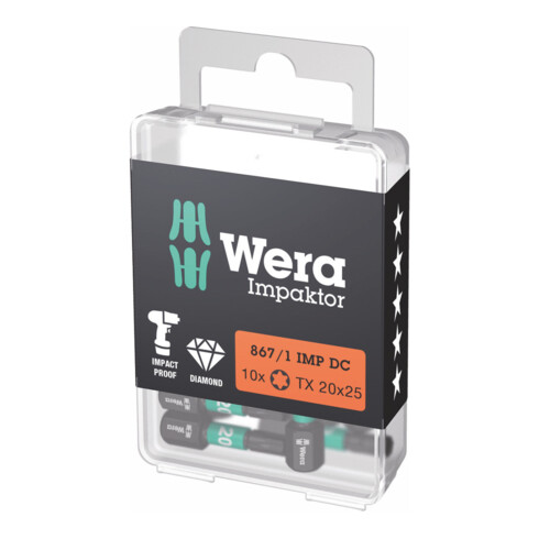 WERA Bit Impaktor per viti TX, 1/4" C 6,3 Set con 10pz., Impronta TX: TX20