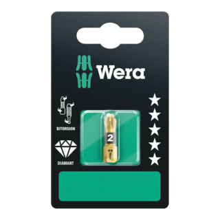 Wera Bit PZD Größe 2 (855/1 BDC SB), Länge 25mm, 1/4", BiTorsion - diamantbeschichtet, 1 Stück