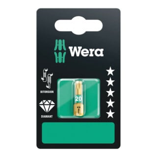 Wera Bit TORX 20 (867/1 BDC SB), Länge 25mm, 1/4", BiTorsion - diamantbeschichtet, 1 Stück