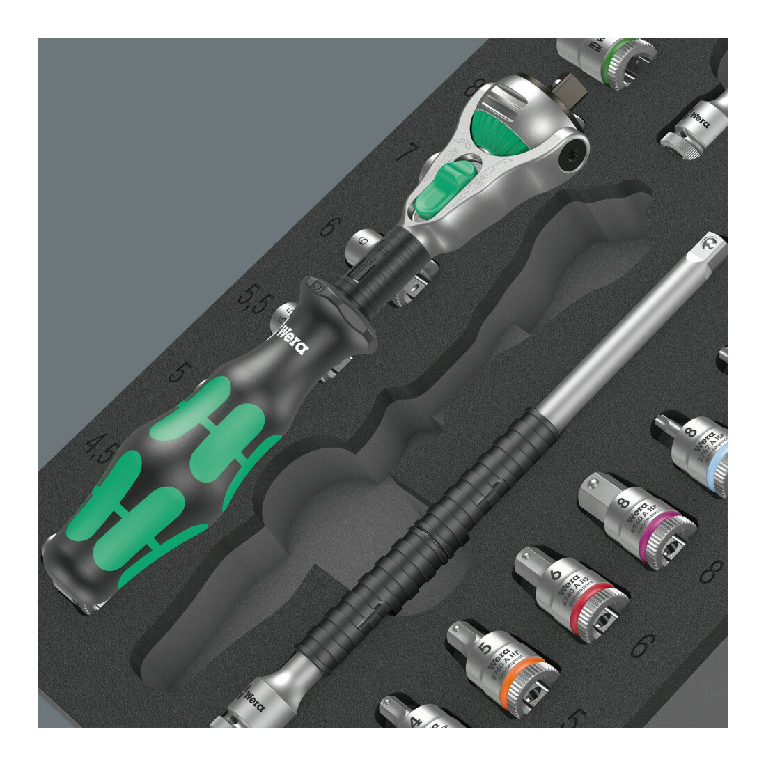 Wera Cricchetto Zyklop 8000 A 1/4" Set 1 9720, in termoformato in spugna
