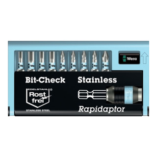 Wera Edelstahl-Bitsortiment inklusive Edelstahl-Bit-Halter mit Schnellwechselfutter Rapidaptor, 9-teilig, PH/Sechskant