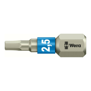 WERA Embout 6 pans, 1/4 pouce avec profil Hex-Plus, acier inoxydable «Stainless» 2,5 mm