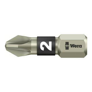 WERA Embout Pozidriv, 1/4″ Acier inoxydable «Stainless» 2/25 mm
