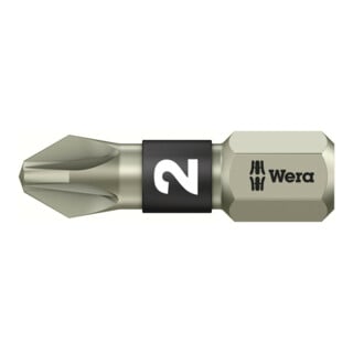 WERA Embout Pozidriv, 1/4″ Acier inoxydable «Stainless» 2/25 mm