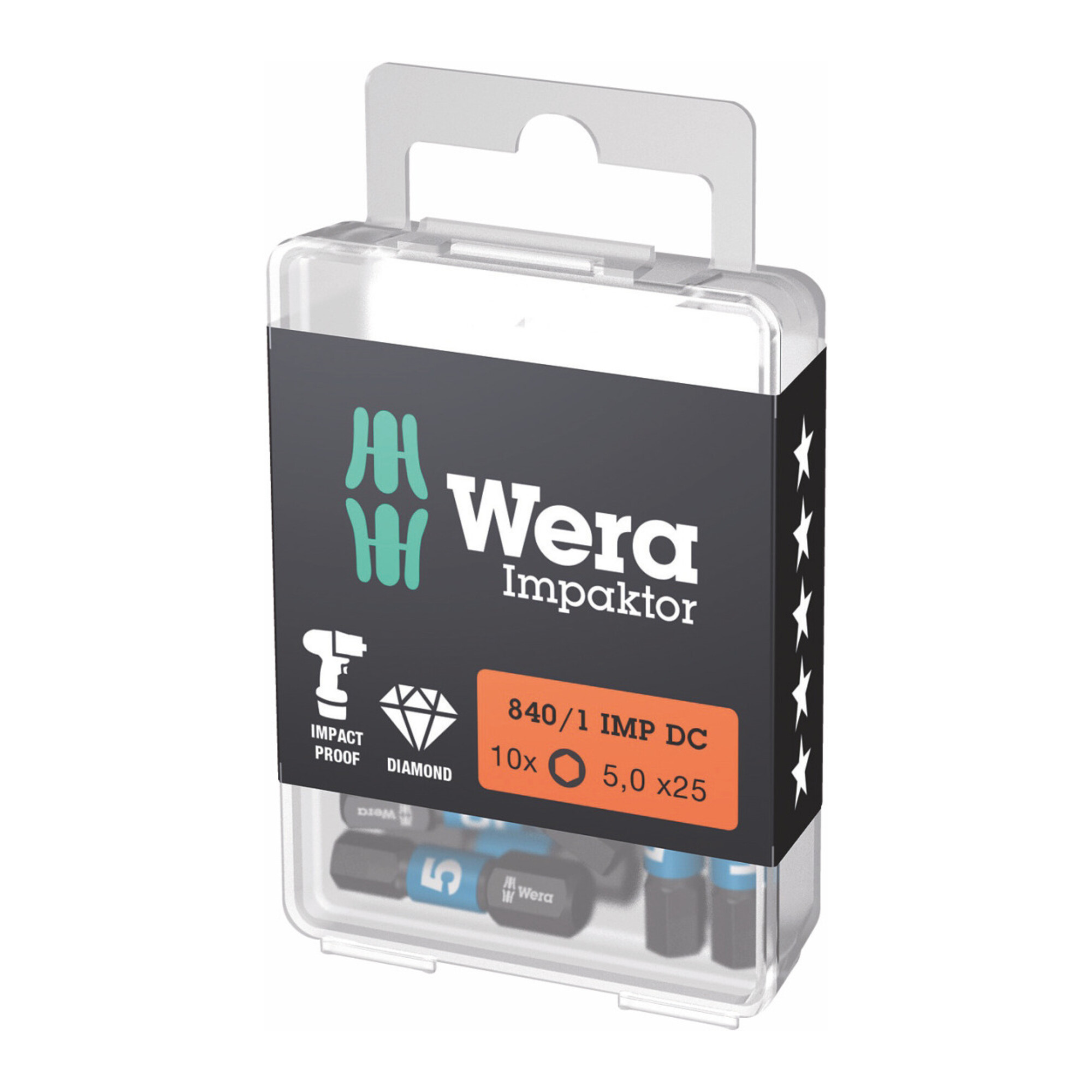 Wera Impaktor Bit für Innen-Sechskant, 1/4 Zoll C 6,3 Set, Sechskant: 5mm