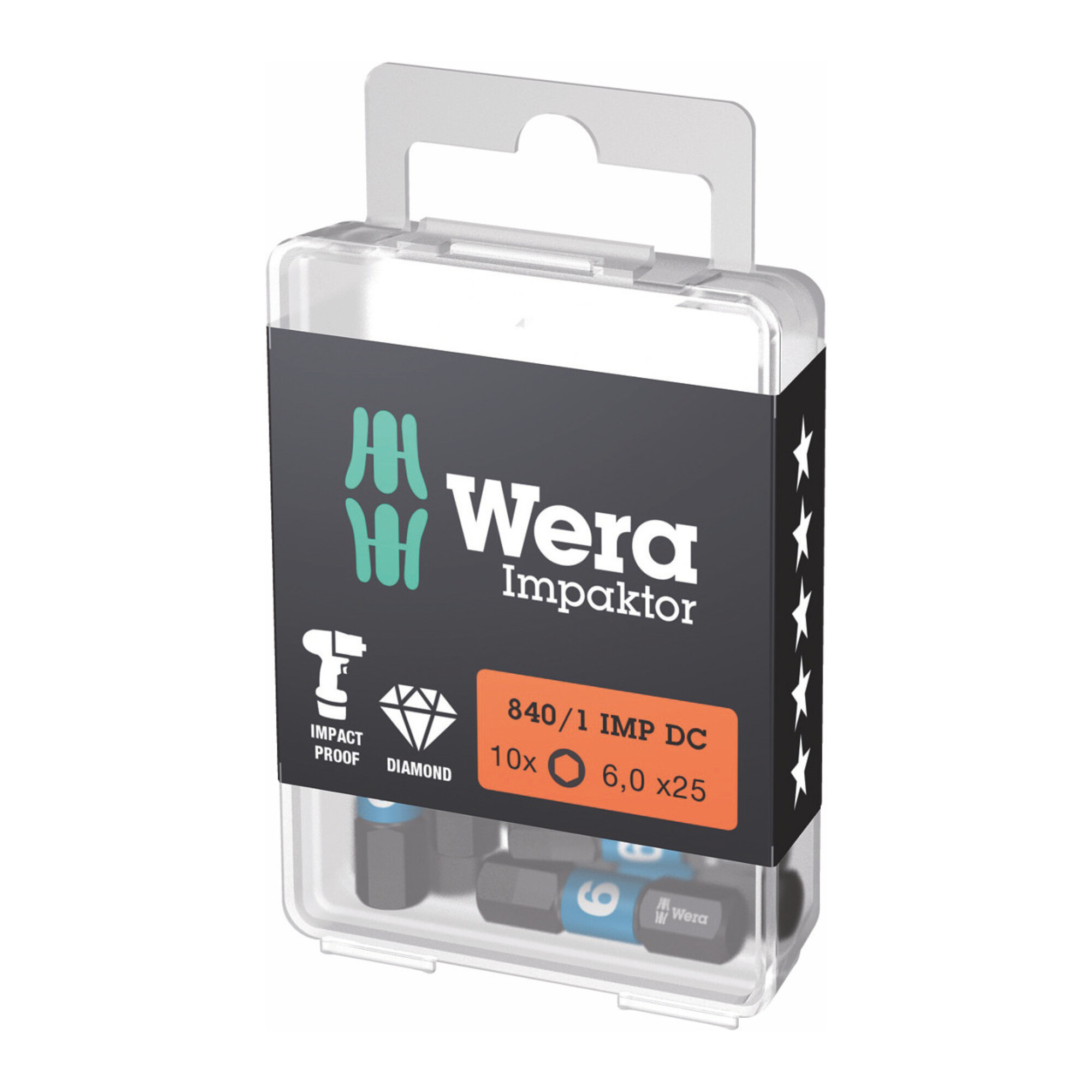 Wera Impaktor Bit für Innen-Sechskant, 1/4 Zoll C 6,3 Set, Sechskant: 6mm