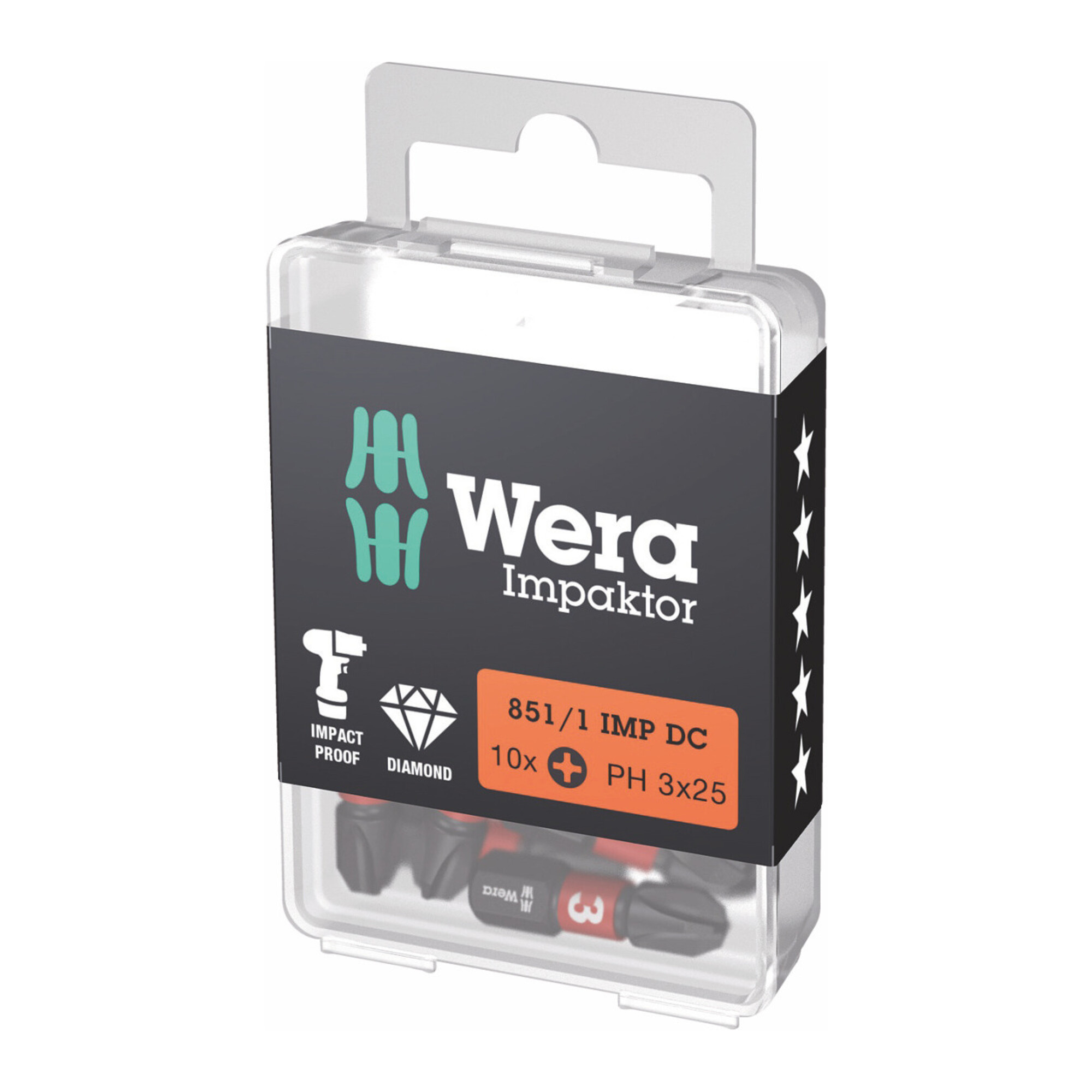 Wera Impaktor Bit für Phillips, 1/4 Zoll C 6,3 Set, Kreuzschlitzgröße: 3