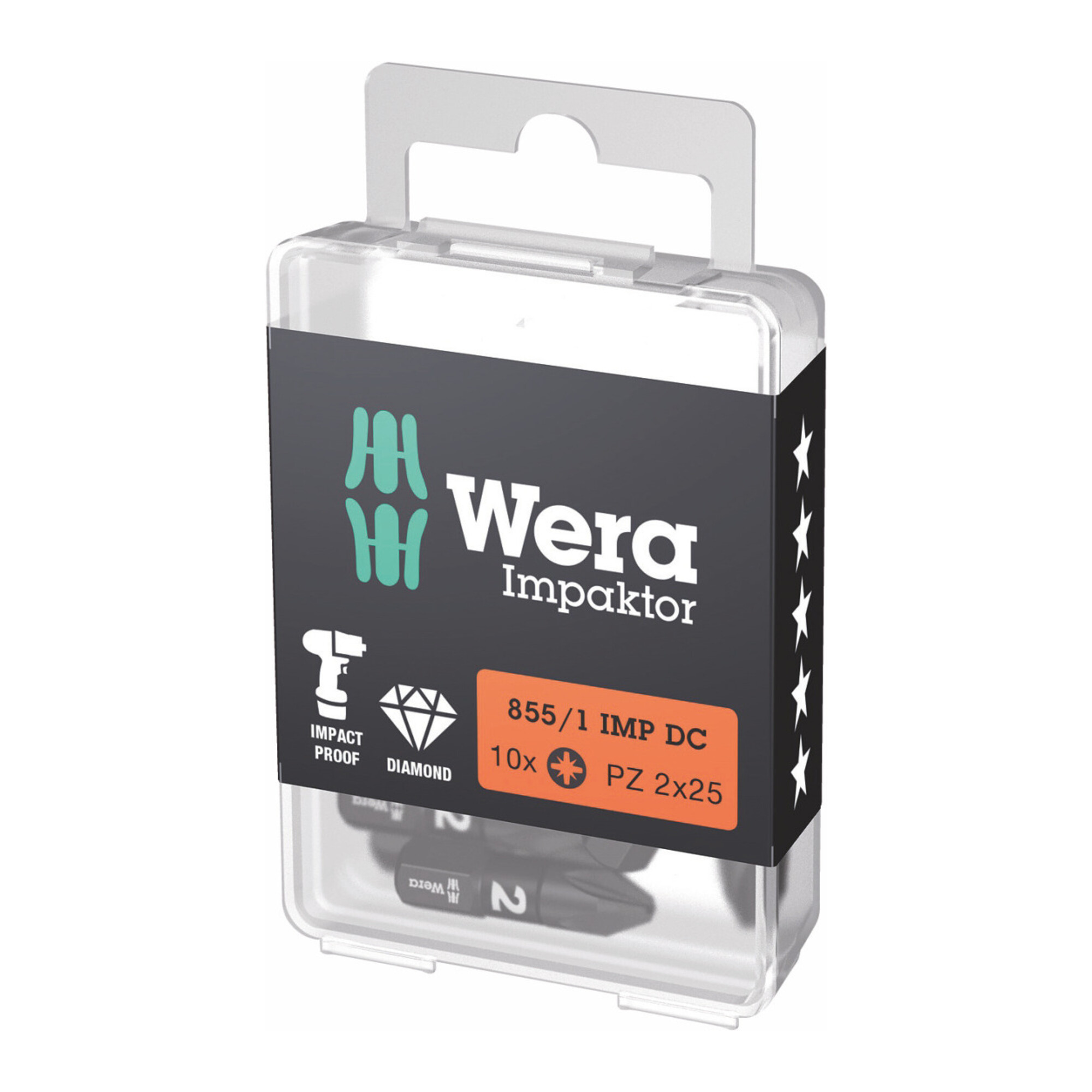 Wera Impaktor Bit für Pozidriv, 1/4 Zoll C 6,3 Set, Kreuzschlitzgröße: 2