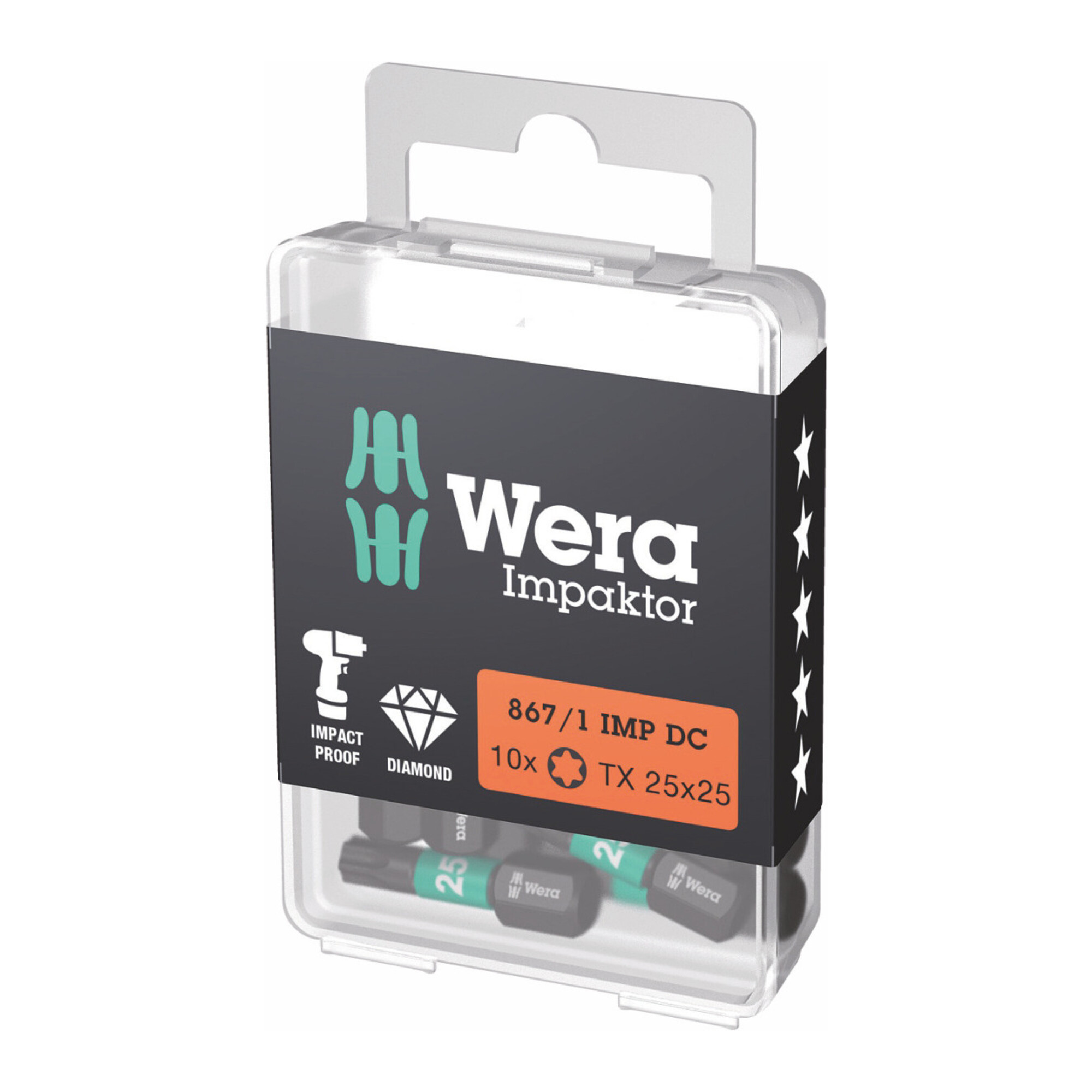 Wera Impaktor Bit für TX, 1/4 Zoll C 6,3 Set, TX-Profil: TX25
