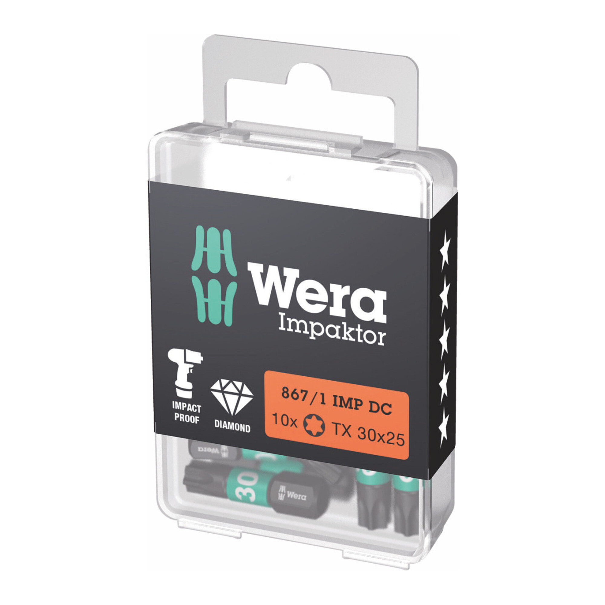 Wera Impaktor Bit für TX, 1/4 Zoll C 6,3 Set, TX-Profil: TX30