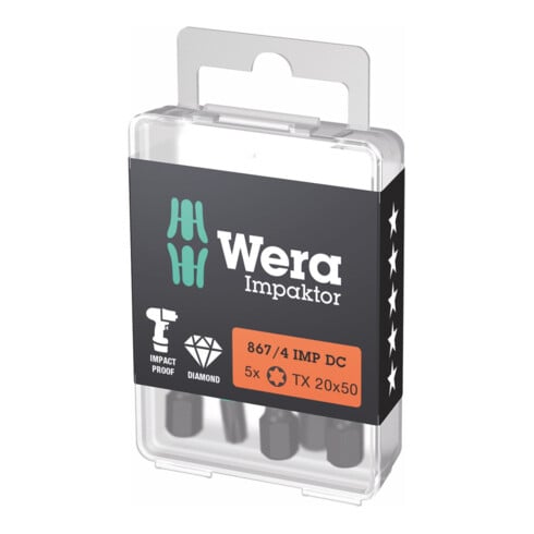 Wera Impaktor Bit für TX, 1/4 Zoll E 6,3 Set, TX-Profil: TX20
