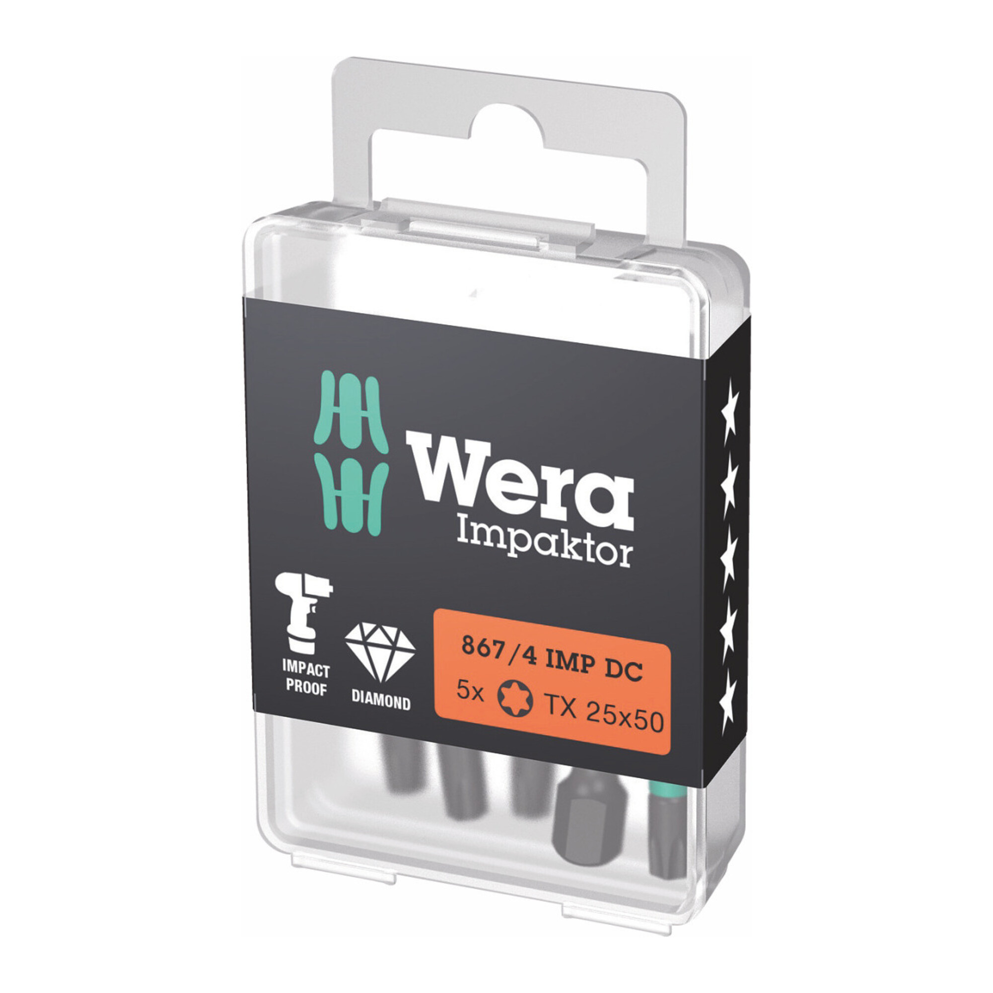 Wera Impaktor Bit für TX, 1/4 Zoll E 6,3 Set, TX-Profil: TX25