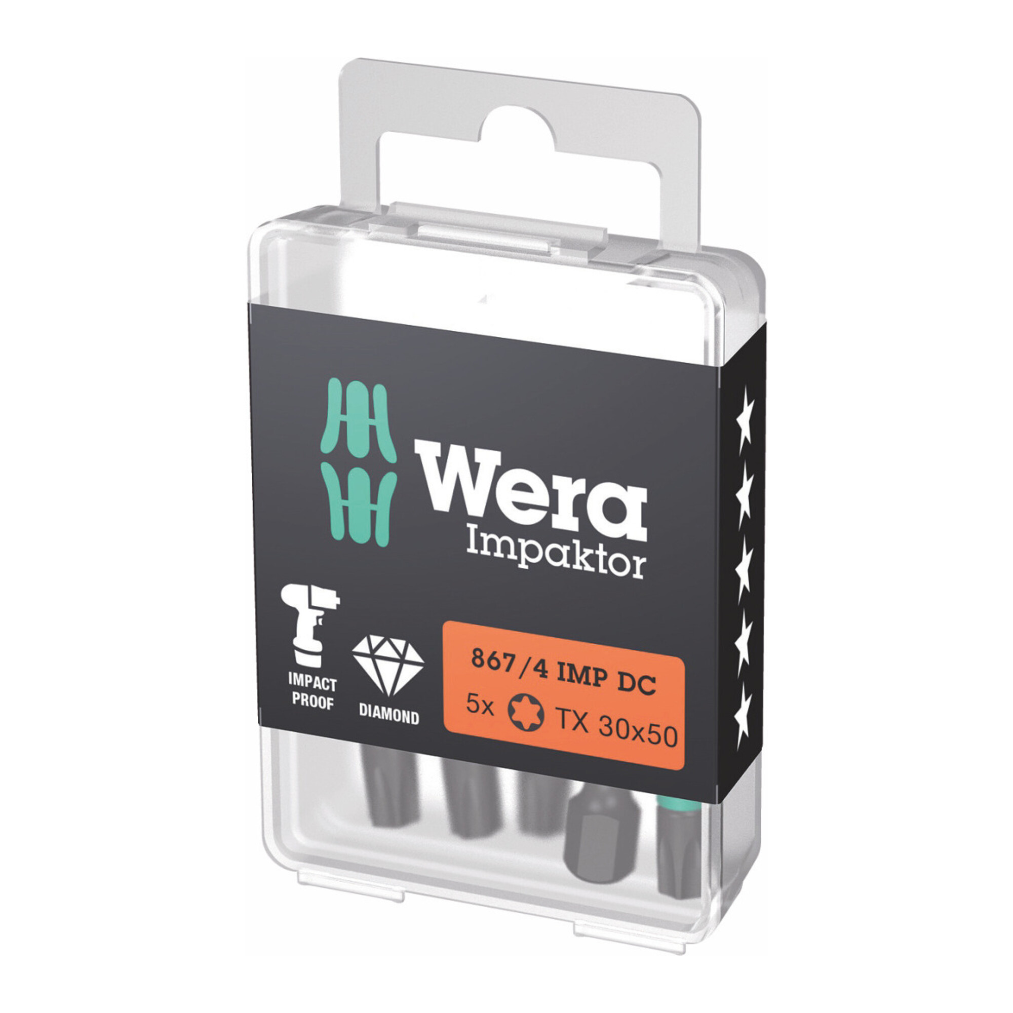 Wera Impaktor Bit für TX, 1/4 Zoll E 6,3 Set, TX-Profil: TX30