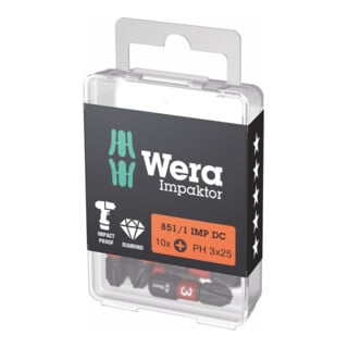 Wera Impaktor Bit voor Phillips, 1/4 inch C 6,3 Set, Kruiskopmaat: 3