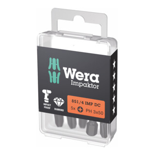 Wera Impaktor Bit voor Phillips, 1/4 inch E 6,3 Set, Kruiskopmaat: 3