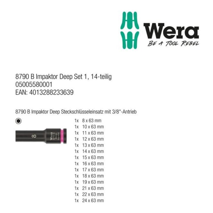 Wera Jeu de clés à douille 3/8" 14 pièces long Kraft-
