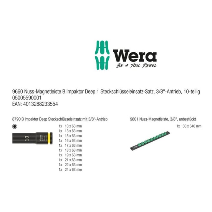 Wera Jeu de clés à douille 3/8" long 10 pièces Kraft-