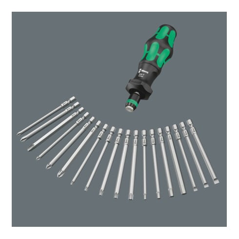 WERA Kraftform-Schraubendreherhalter Turbo für 1/4 Zoll Bits C 6,3 und E 6,3 mit Schnellwechselfutter, Sechskant-Aufnahme: 6,3