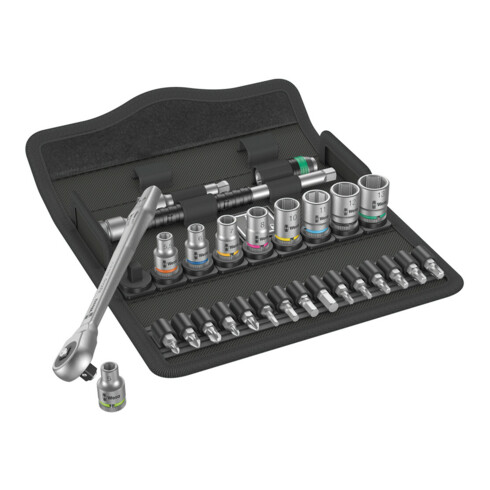 Wera Set di cricchetti in metallo 8100 SA 7 Zyklop, quadro passante, attacco 1/4", metrico, 28pz.