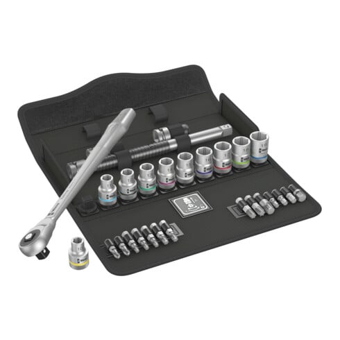 Wera Set di cricchetti in metallo 8100 SC 7 Zyklop, quadro passante, attacco 1/2", metrico, 28pz.