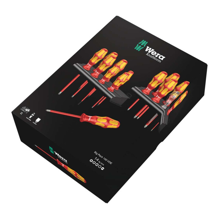 Wera Werk VDE Schraubendrehersatz Kraftform BIG PACK 100 VDE, 14‑TEILIG
