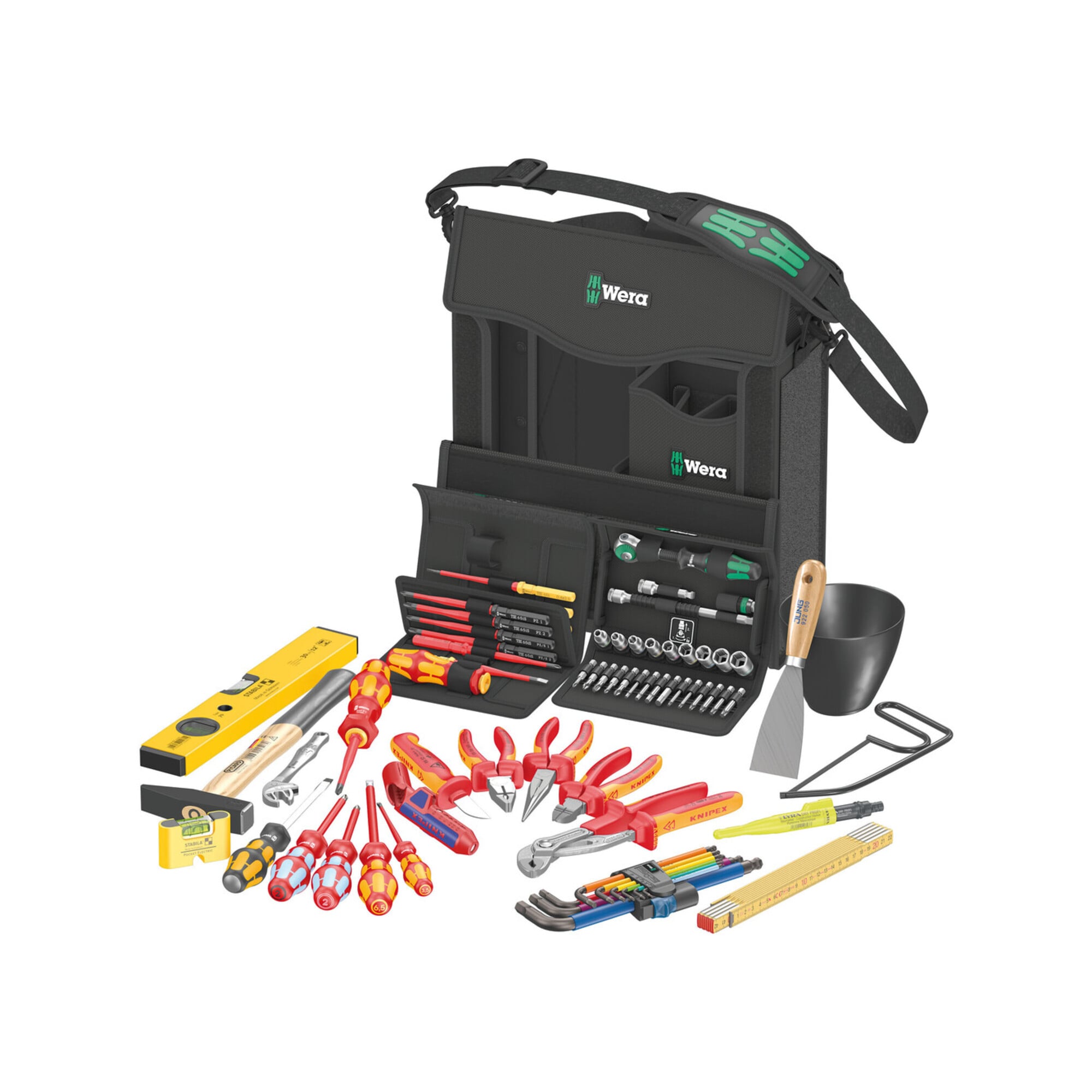 Wera Werkzeugsatz 2go E 1 für Elektroinstallateure mit umfangreichem Werkzeugsortiment in Tasche, 73-tlg.