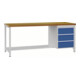 Werkbank B2000xT750xH859mm Buche Multiplex lichtgrau signalblau 3 Schubl.