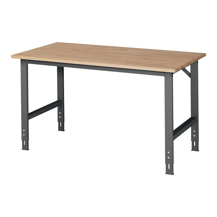 Werktisch Tom B1500xT800xH760-1080mm Arbeitsplatte Buche Gestell anthrazitgrau