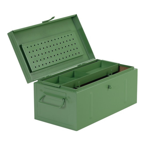 Werkzeugkoffer Stahlblech 690x360x310 mm m.Kleinteileeinsatz grün RAL 6011