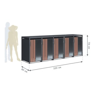Westmann Mülltonnenbox Status 5 5 x 240L Anthrazit Holzoptik 80 x 330 x 116cm
