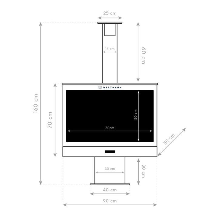 Westmann Poêle de terrasse cheminée de jardin 50 × 90 × 160 cm avec grille de cuisson