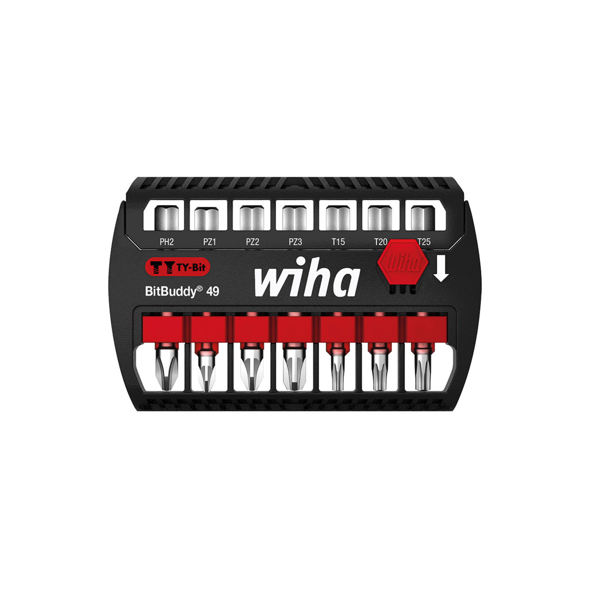 Wiha Bit Set BitBuddy 7-tlg. I TY-Bit 49 mm I PH, PZ, TX 1/4" E6,3 I Zubehör für Schraubanwendungen I Impact- und Schlagschraubergeeignet (42116)