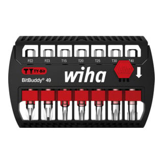 Wiha Bit Set BitBuddy 7-tlg. I TY-Bit 49 mm I PZ, TORX 1/4" E6,3 I Zubehör für Schraubanwendungen I Impact- und Schlagsc