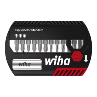 Wiha Bit Set FlipSelector Standard 13-tlg. I 25 mm Pozidriv, TX 1/4" I magnetischer Bithalter I Öffnen per Knopfdruck (39040)