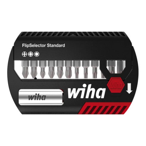 Wiha Bit Set FlipSelector 13 teilig I mit Gürtelclip I Standard 25 mm Kreuz, Pozidriv, TORX® I magnetischer Bithalter I 1/4 Zoll C6,3 (39060)
