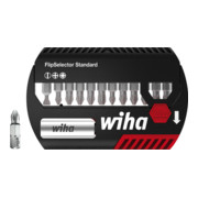 Wiha Bit Set FlipSelector Standard  13-tlg. I 25 mm Schlitz, Phillips, Pozidriv 1/4" I magnetischer Bithalter I Öffnen per Knopfdruck  (39029)