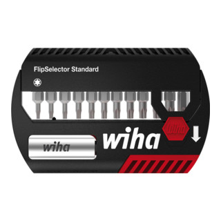 Wiha Bit Set FlipSelector 13 teilig I mit Gürtelclip I Standard 25 mm TORX® I magnetischer Bithalter I Öffnen per Knopfd