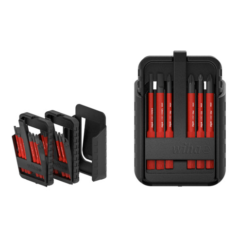 Wiha Bit Set slimBit electric Schlitz, PH, PZ, PlusMinus/PZ, TX 12-tlg.I inkl. slimBit-Boxen, Gürtelhalter I kompakt, mobil I VDE geprüft (43162)