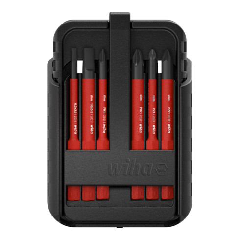 Wiha Bit Set slimBit electric Schlitz, PH, PZ, PlusMinus/PZ, TX 12-tlg.I inkl. slimBit-Boxen, Gürtelhalter I kompakt, mobil I VDE geprüft (43162)